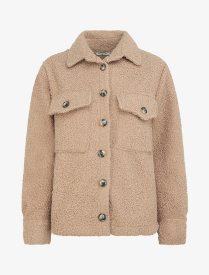 Manteau court effet laine bouclée - Camel - 1