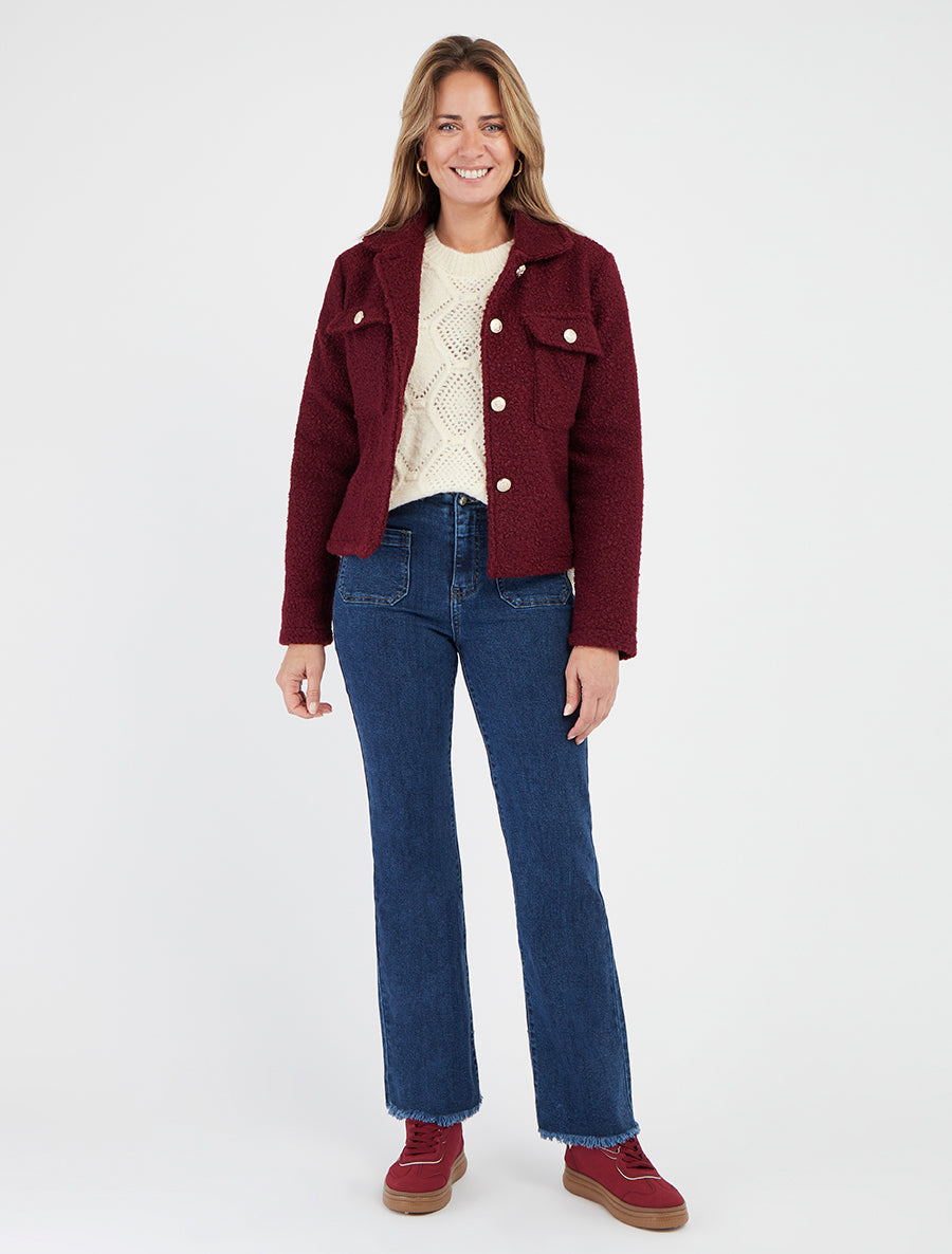 Kurzmantel in Bouclé-Wolloptik - Bordeaux