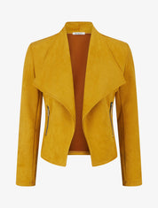 Veste en suédine à poches décoratives zippées - Jaune moutarde - 1