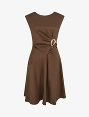 Robe patineuse sans manches à boucle - Marron - 1