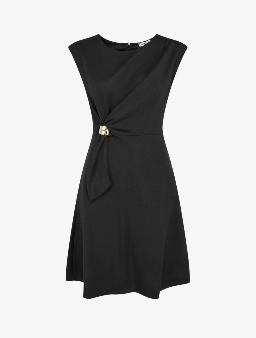 Robe sans manches évasée à lien et boucle - Noir - 1