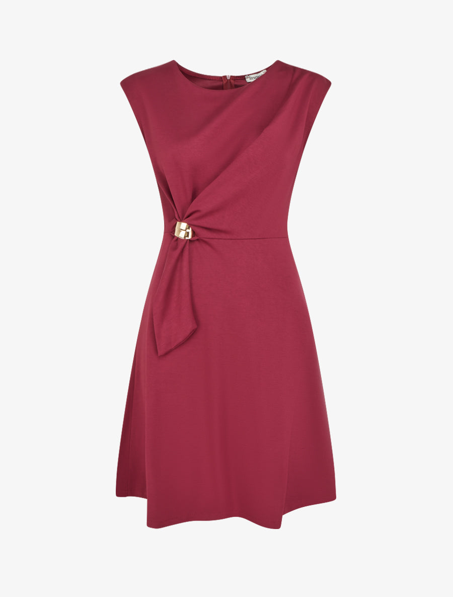 Robe sans manches évasée à lien et boucle - Bordeaux - 1