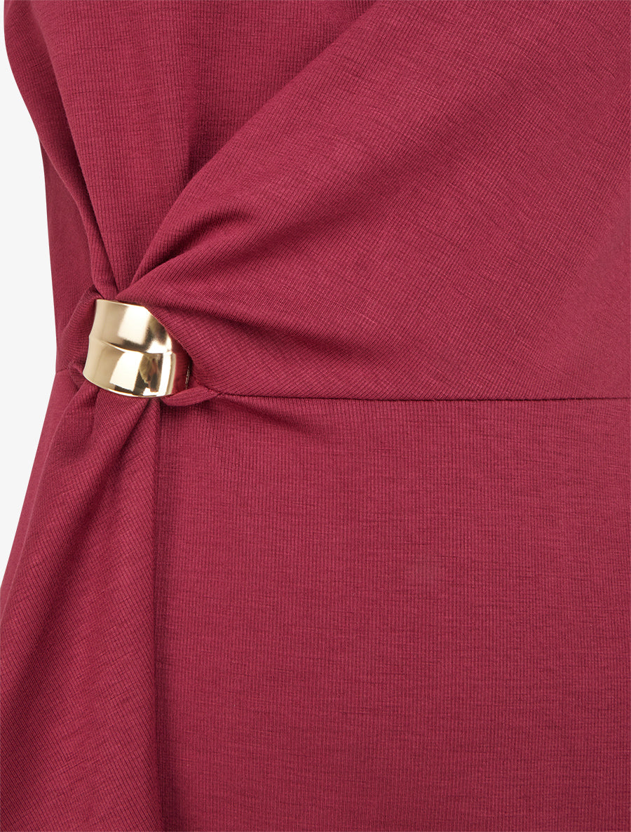 Robe sans manches évasée à lien et boucle - Bordeaux - 3
