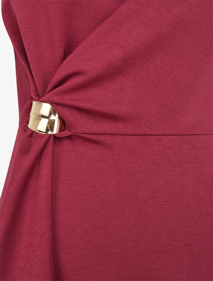 Robe sans manches évasée à lien et boucle - Bordeaux - 3