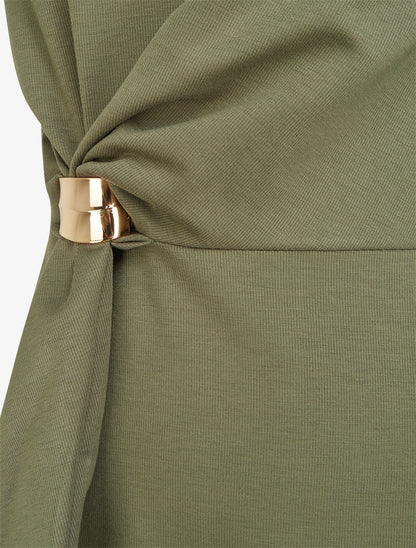 Robe sans manches évasée à lien et boucle - Kaki - 3