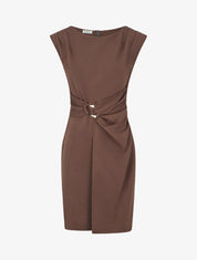 Robe droite unie à empiècement métallique - Marron - 1