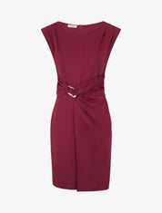 Robe droite unie à empiècement métallique - Lie de vin - 1