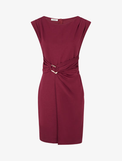 Robe droite unie à empiècement métallique - Lie de vin - 1