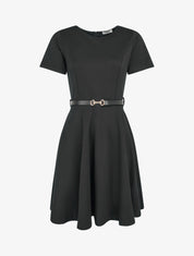 Robe patineuse unie à manches courtes - Noir - 1