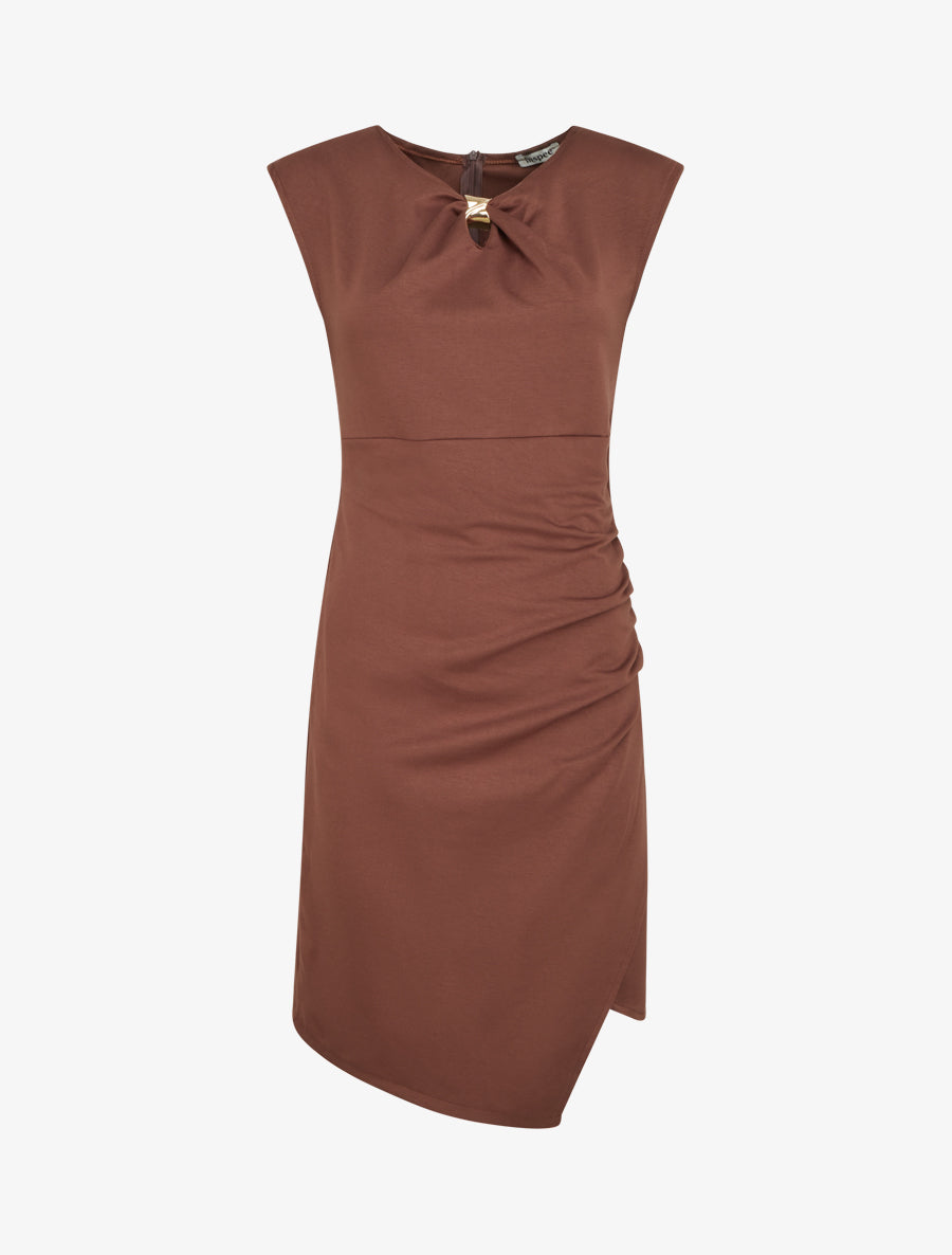 Robe style portefeuille à col bijou - Marron - 1