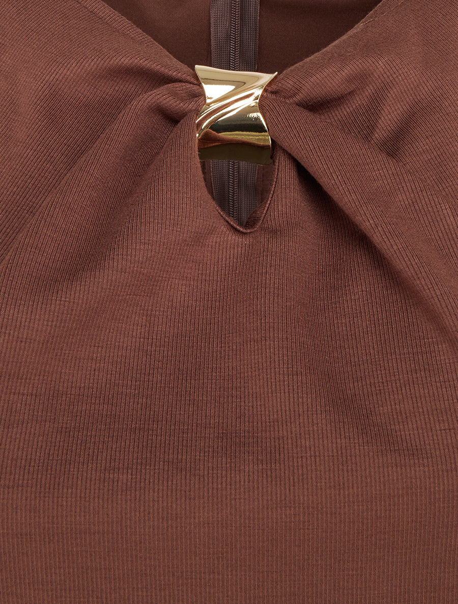 Robe style portefeuille à col bijou - Marron - 3