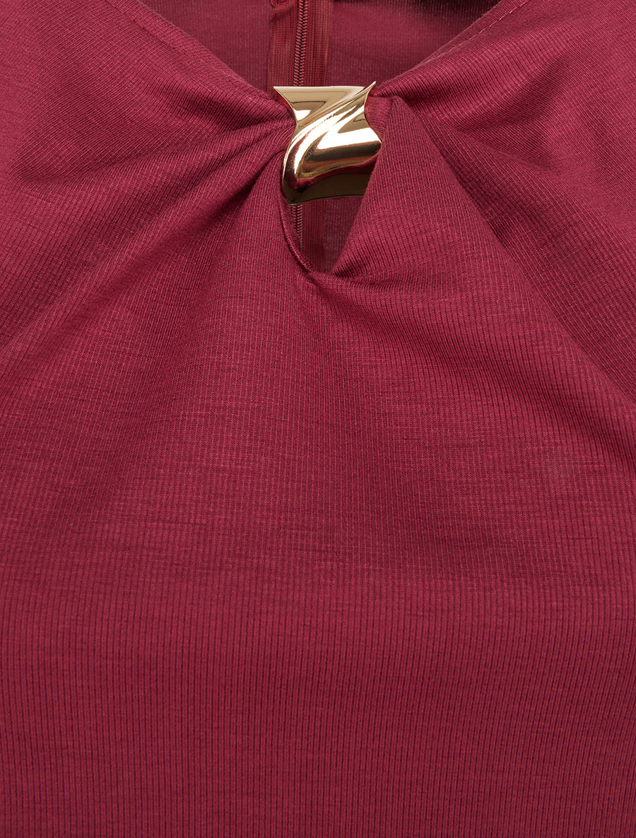 Robe style portefeuille à col bijou - Bordeaux - 3
