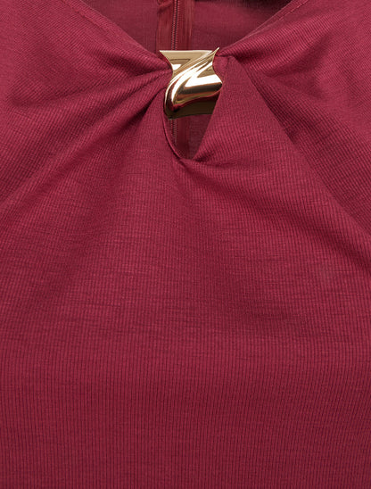 Robe style portefeuille à col bijou - Bordeaux - 3