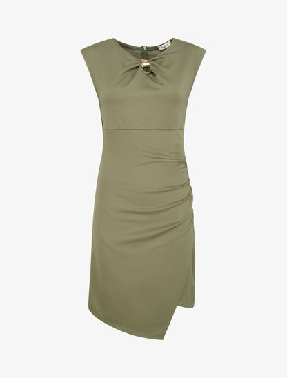 Robe style portefeuille à col bijou - Kaki - 1