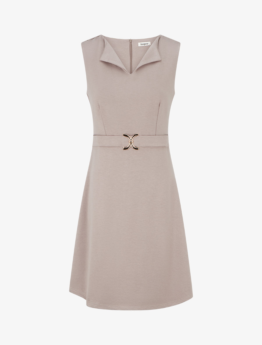 Robe unie à empiècement métallique - Taupe - 1