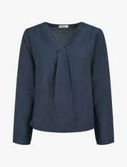 Blouse droite unie à col V - Marine - 1