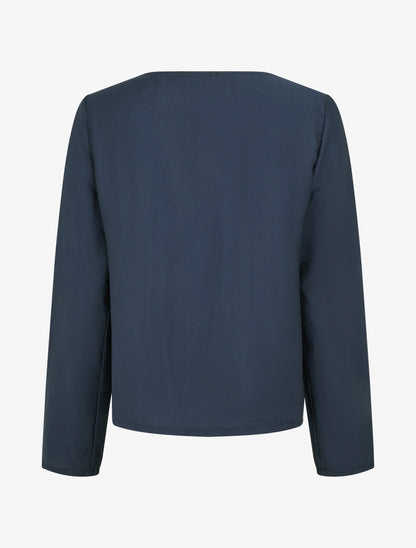 Blouse droite unie à col V - Marine - 2