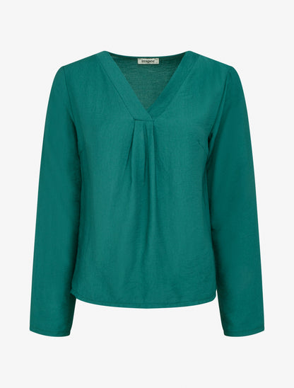 Blouse droite unie à col V - Vert foncé - 1