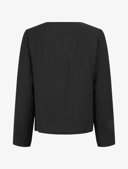 Blouse droite unie à col V - Noir - 2