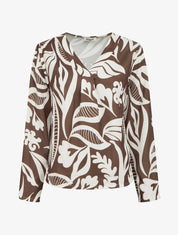 Blouse droite col V imprimé fantaisie - Marron - 1