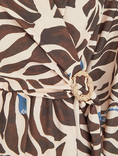 Robe élastiquée à imprimé fantaisie - Marron - 3