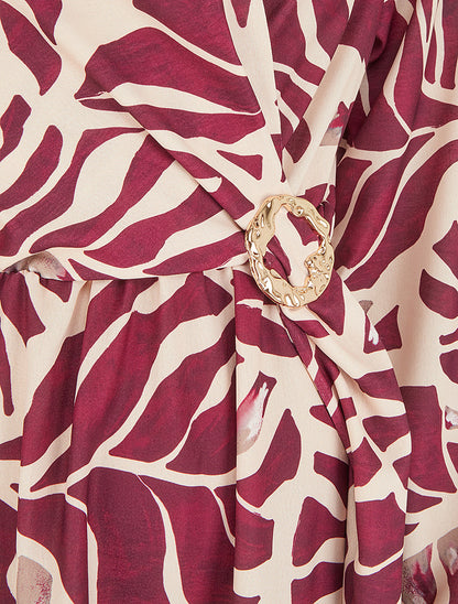 Robe élastiquée à imprimé fantaisie - Prune - 3