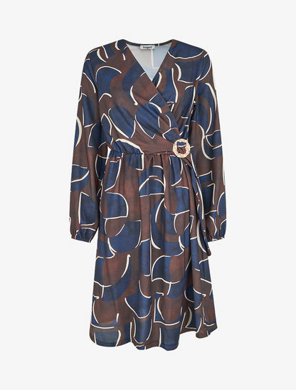 Robe élastiquée imprimé abstrait - Marine - 1