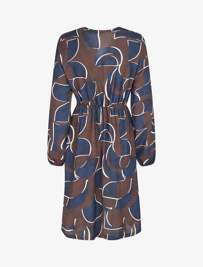 Robe élastiquée imprimé abstrait - Marine - 2