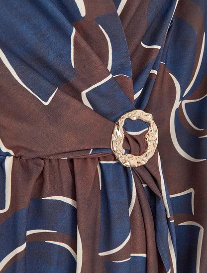 Robe élastiquée imprimé abstrait - Marine - 3