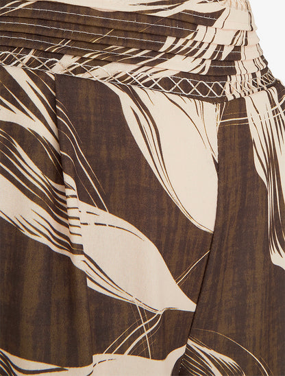 Pantalon ample imprimé feuillage - Marron - 3