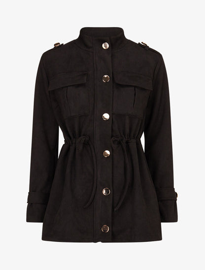 Veste longue cintrée en suédine - Noir - 5