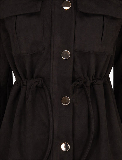 Veste longue cintrée en suédine - Noir - 3