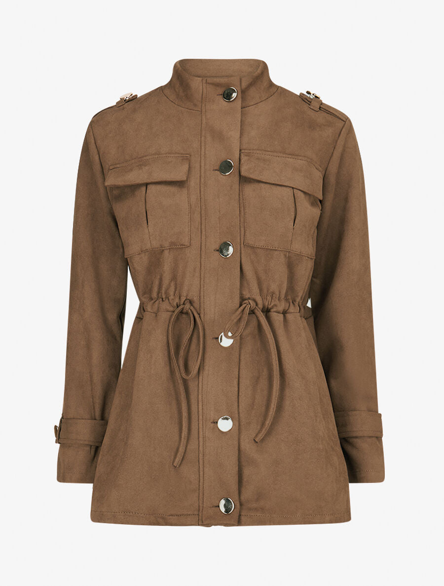 Veste longue cintrée en suédine - Marron clair - 5