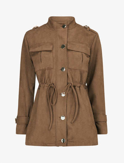 Veste longue cintrée en suédine - Marron clair - 5