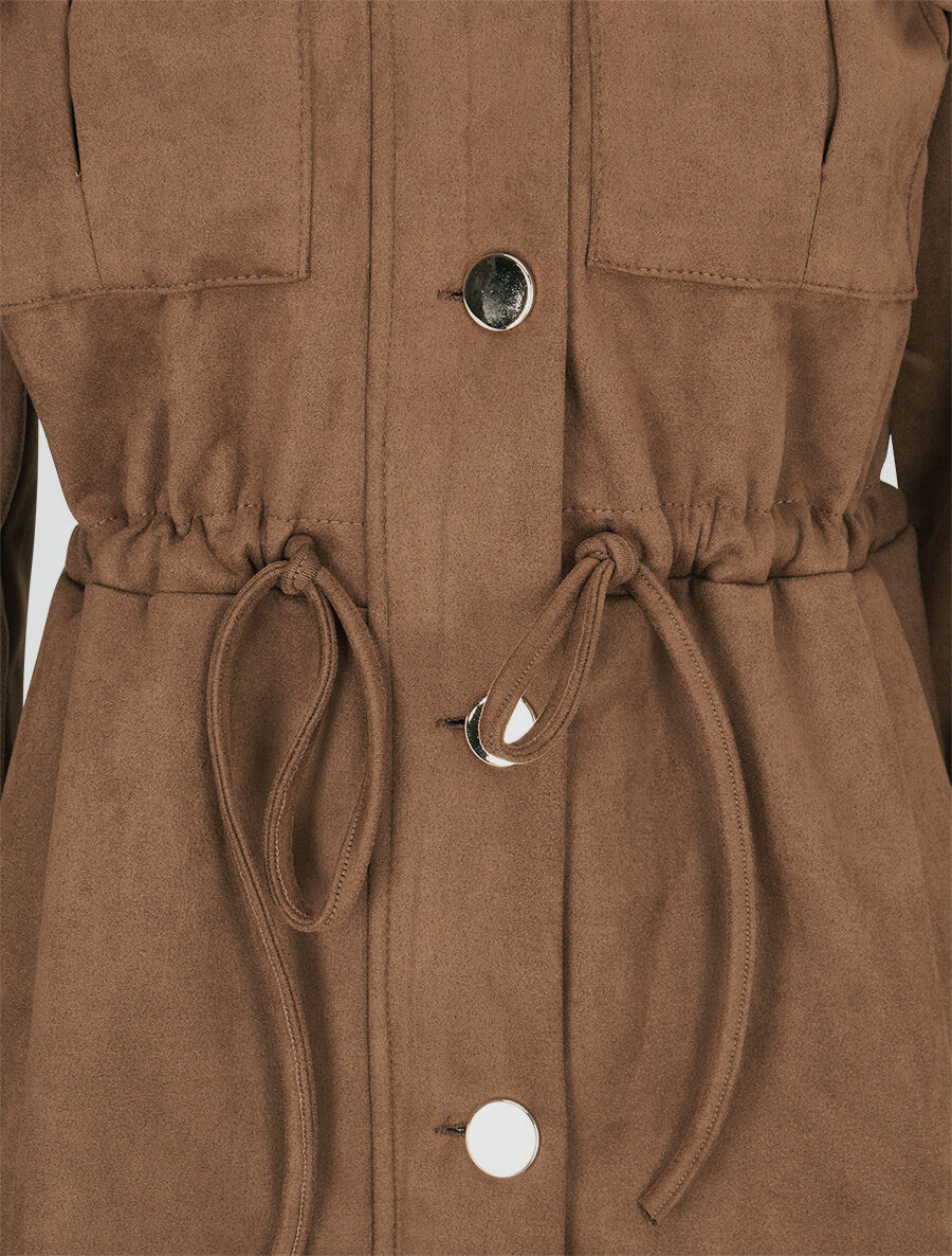 Veste longue cintrée en suédine - Marron clair - 3