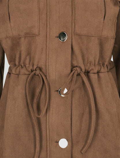 Veste longue cintrée en suédine - Marron clair - 3
