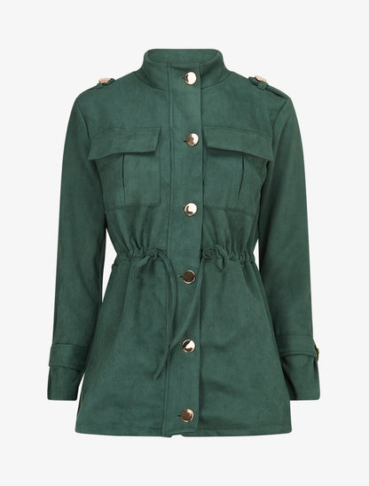 Veste longue cintrée en suédine - Vert - 5
