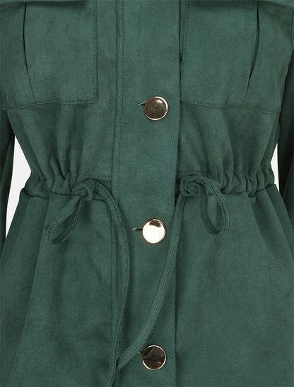 Veste longue cintrée en suédine - Vert - 3