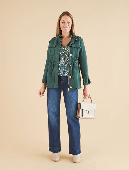 Veste longue cintrée en suédine - Vert - 4
