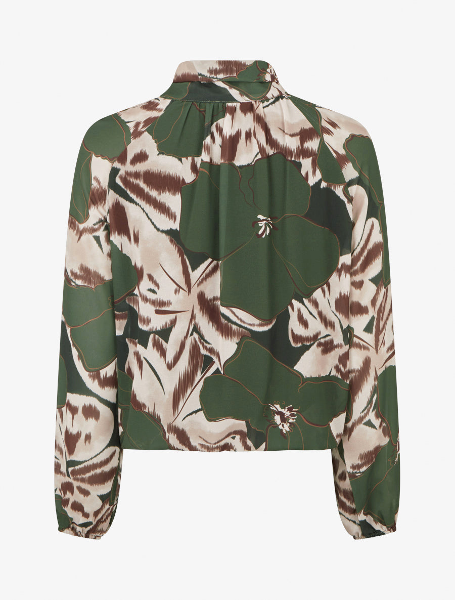 Blouse en voile imprimé floral à nouer - Kaki - 2