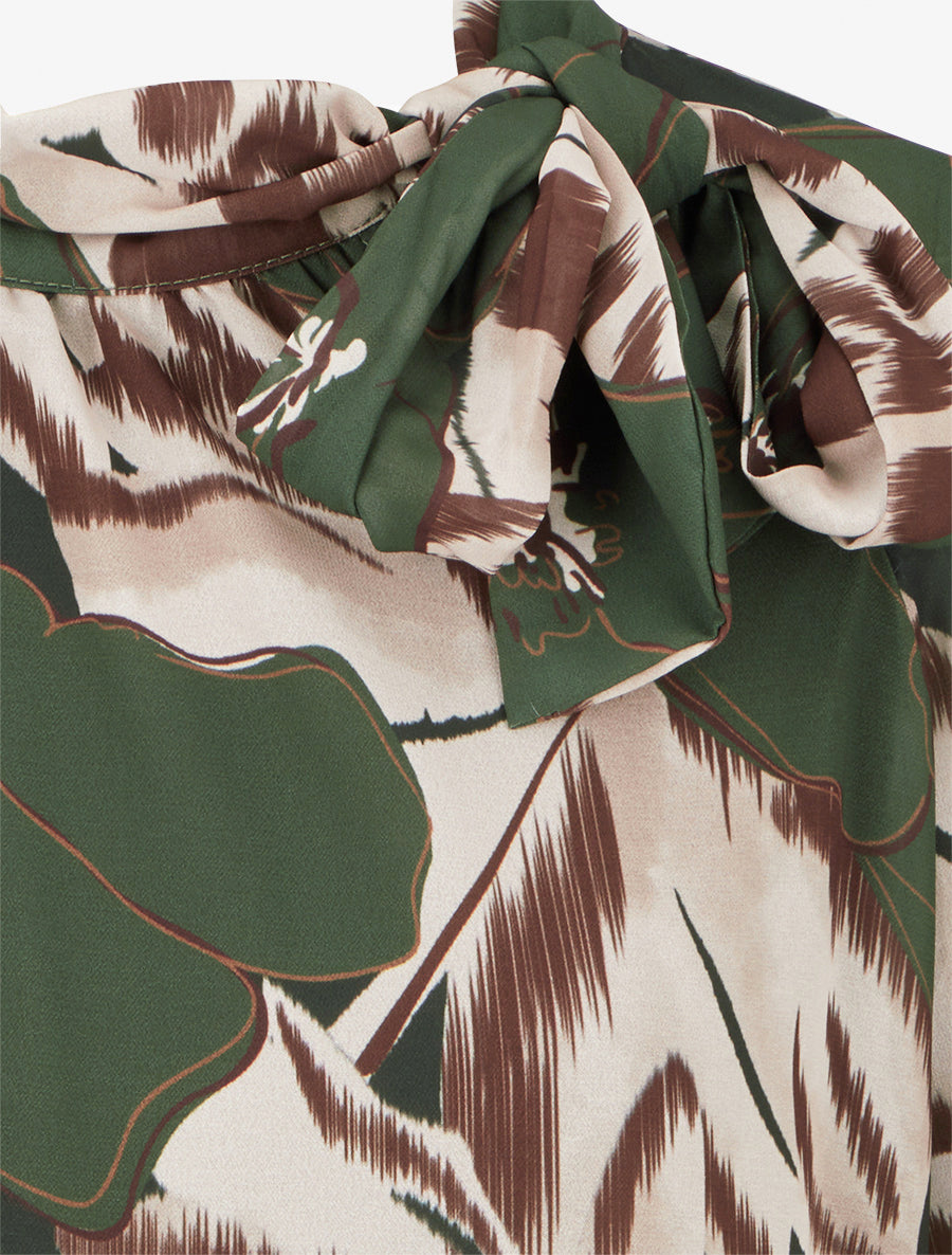 Blouse en voile imprimé floral à nouer - Kaki - 3
