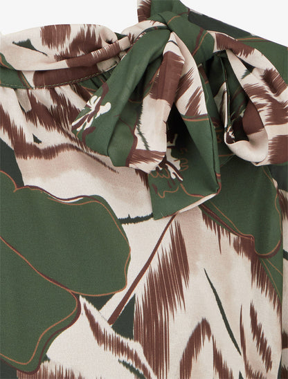 Blouse en voile imprimé floral à nouer - Kaki - 3