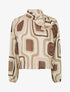 Blouse en voile imprimé rétro à nouer - Beige - 1