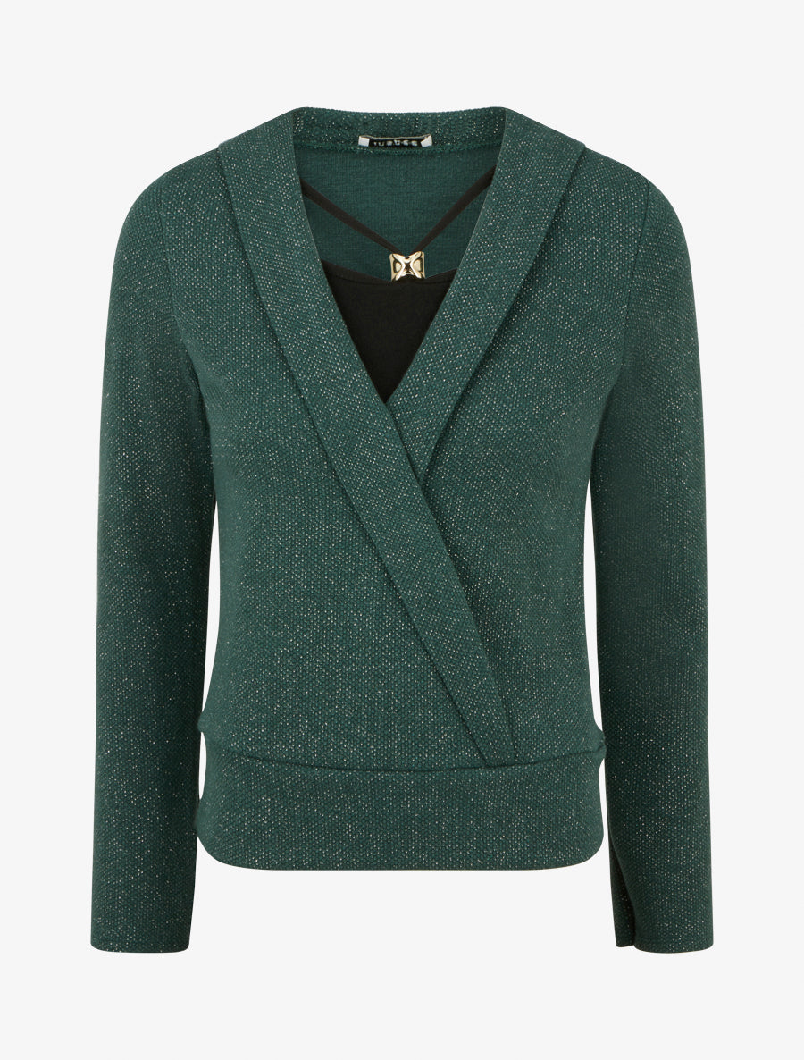 Pull superposé effet gaufré irisé - Vert foncé - 1