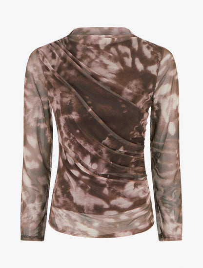 Top imprimé graphique en tulle - Marron - 1