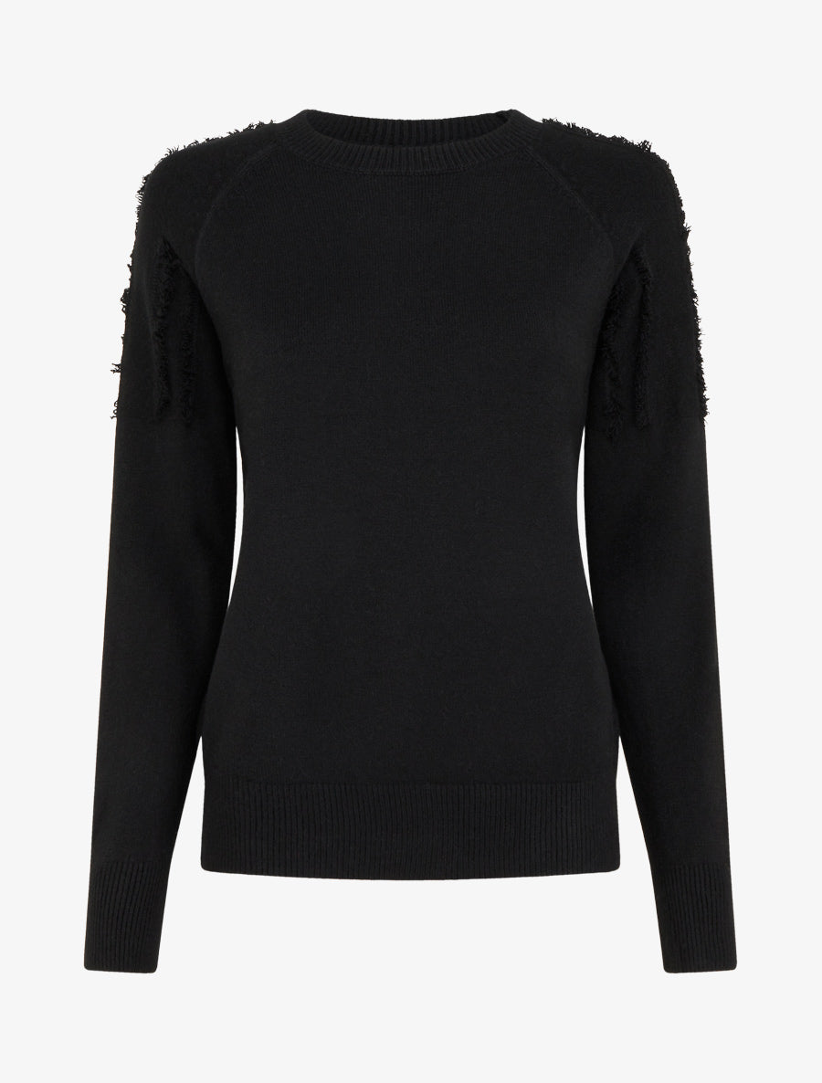 Pull uni à détail effiloché - Noir - 1
