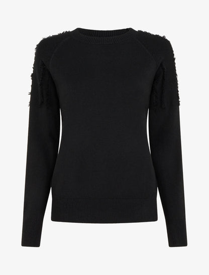Pull uni à détail effiloché - Noir - 1