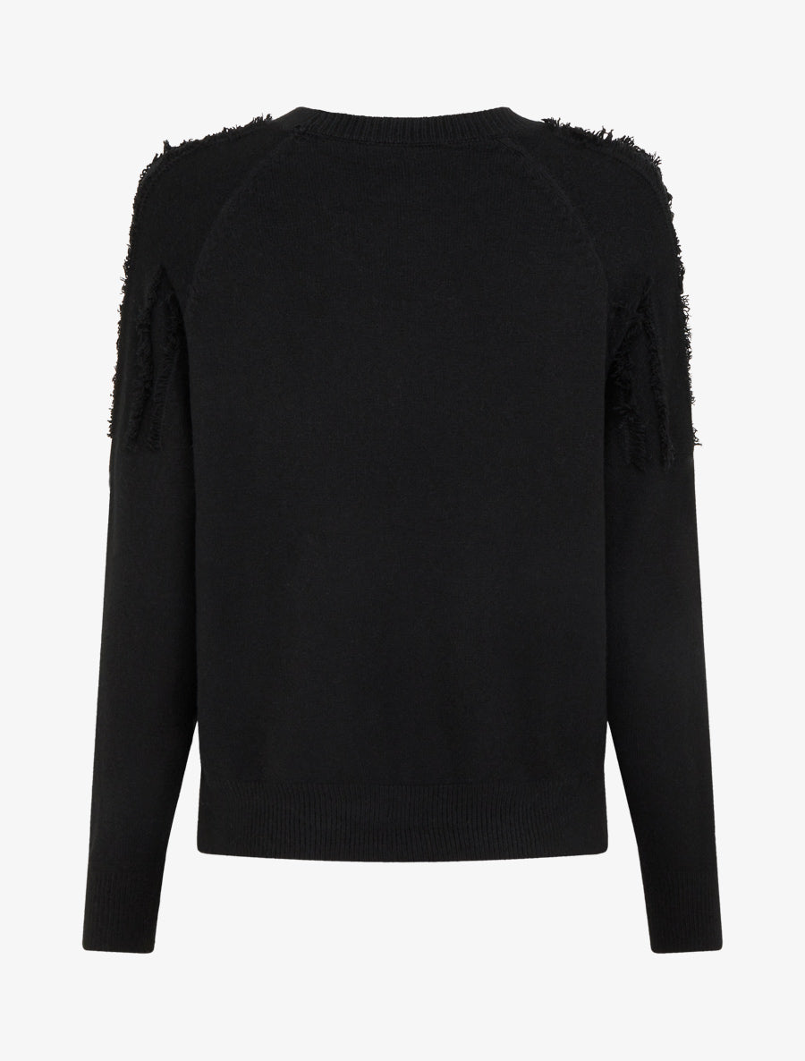 Pull uni à détail effiloché - Noir - 2
