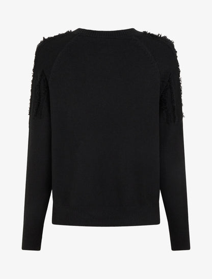 Pull uni à détail effiloché - Noir - 2