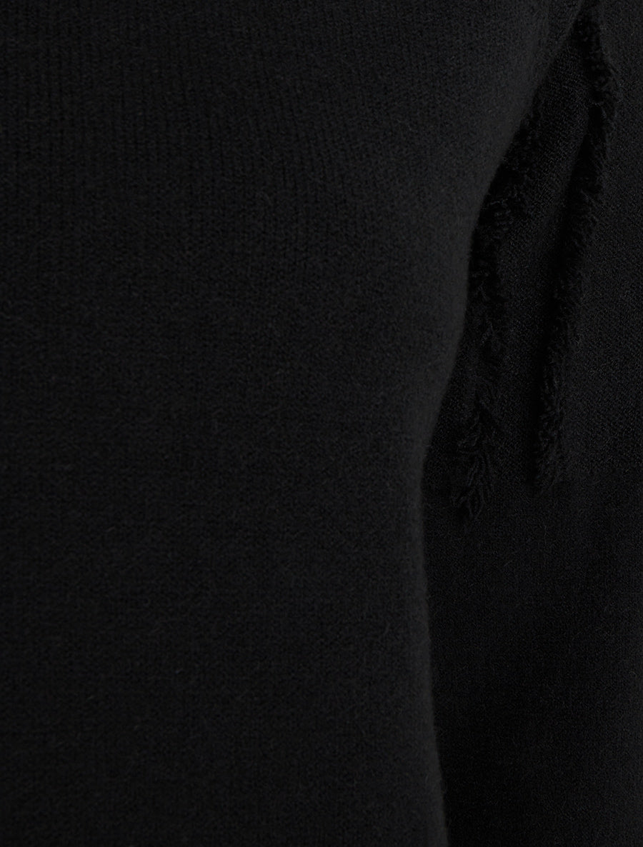 Pull uni à détail effiloché - Noir - 3